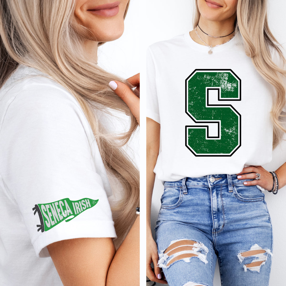 Seneca High School Spiritwear: Big Letter with Penant Sleeve(District)