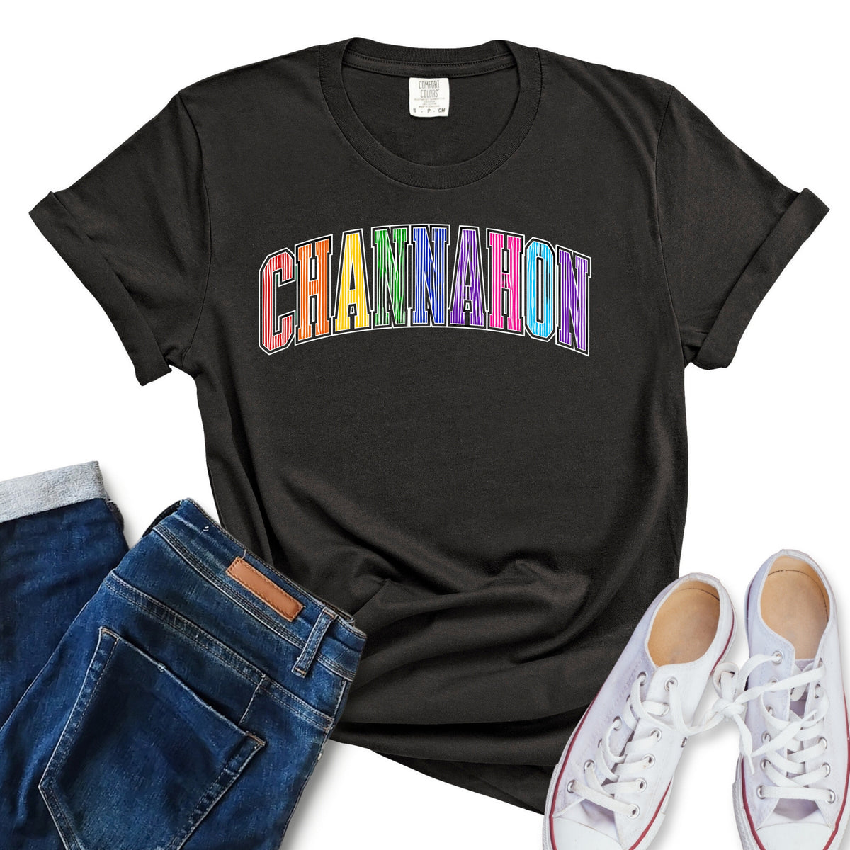 Channahon Spiritwear: Rainbow Varsity Stripe (Comfort Colors)